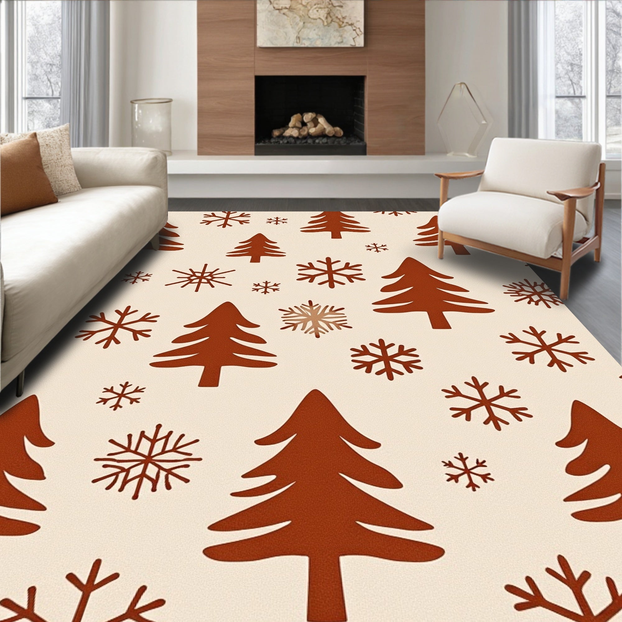 Rustic Brown Forest Snowflakes Rug