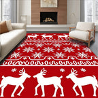 Red White Reindeer Snowflake Holiday Rug