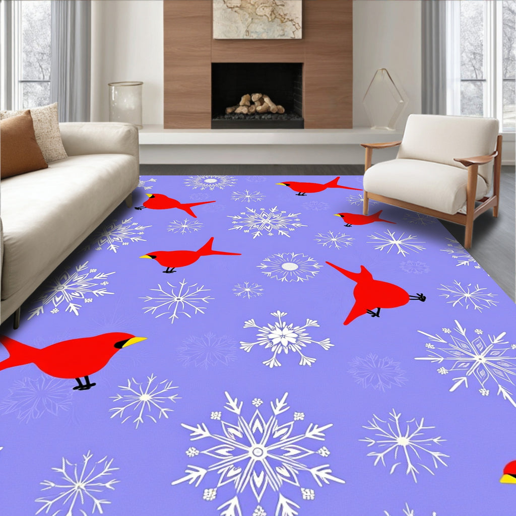 Red Cardinal Snowflakes Lilac Background Rug