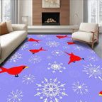 Red Cardinal Snowflakes Lilac Background Rug