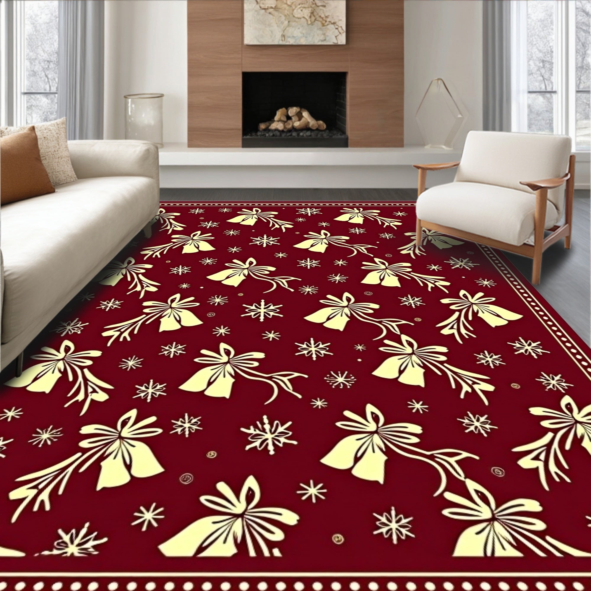 Crimson Bells Snowflakes Ensemble Rug