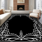 White Art Nouveau Floral Vine Frame Rug