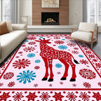 Red Giraffe with Snowflakes Border Rug