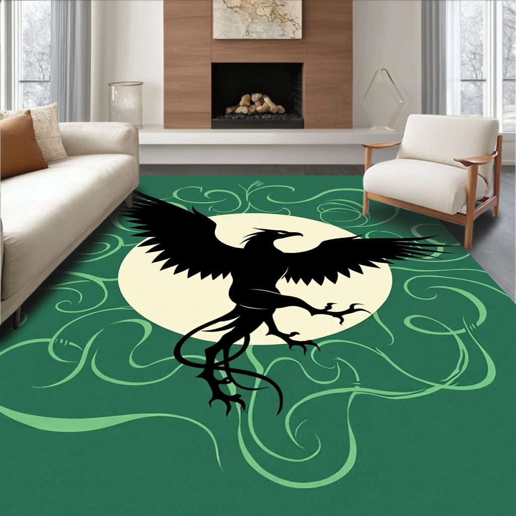 Mystic Black Griffin Moon Swirls Rug