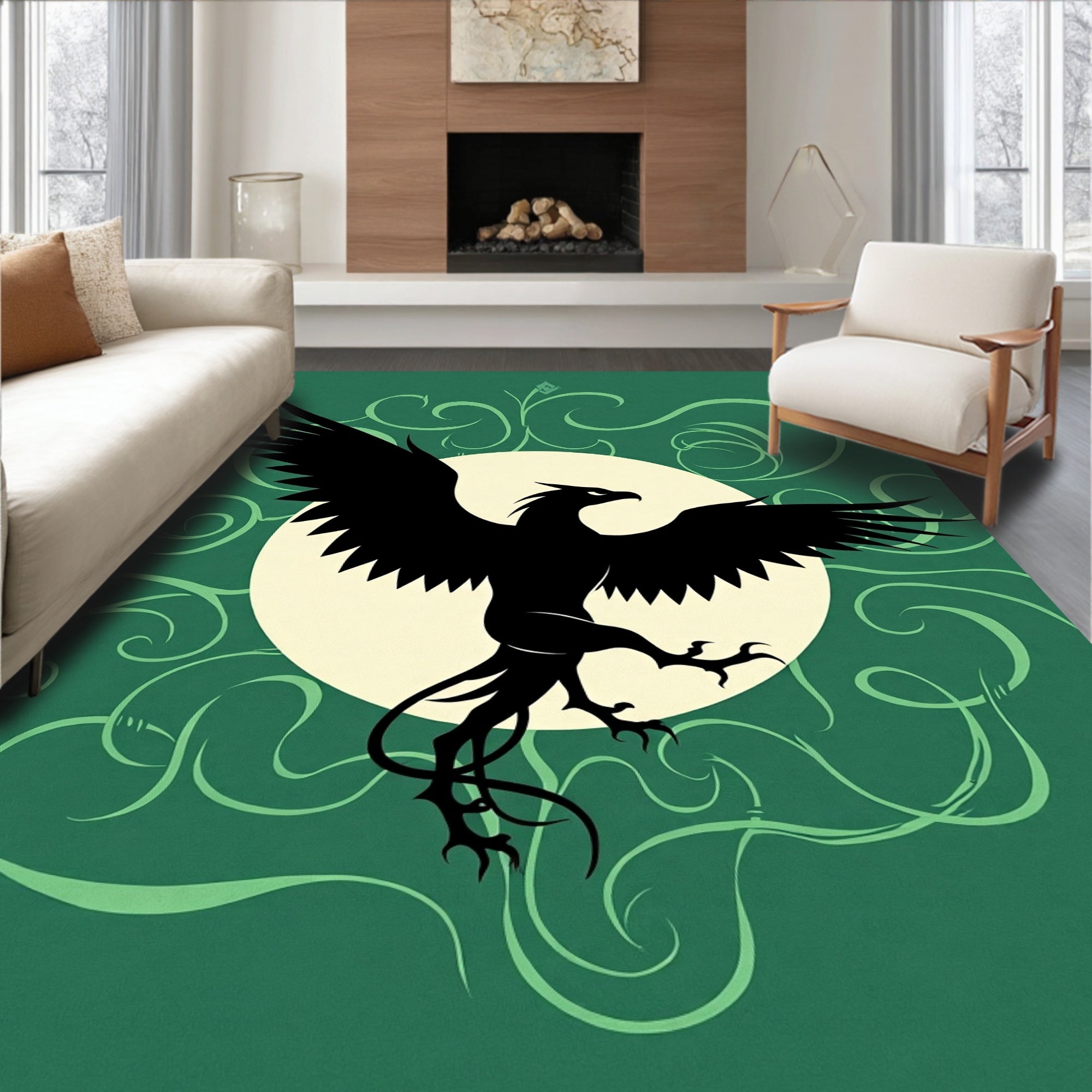 Mystic Black Griffin Moon Swirls Rug