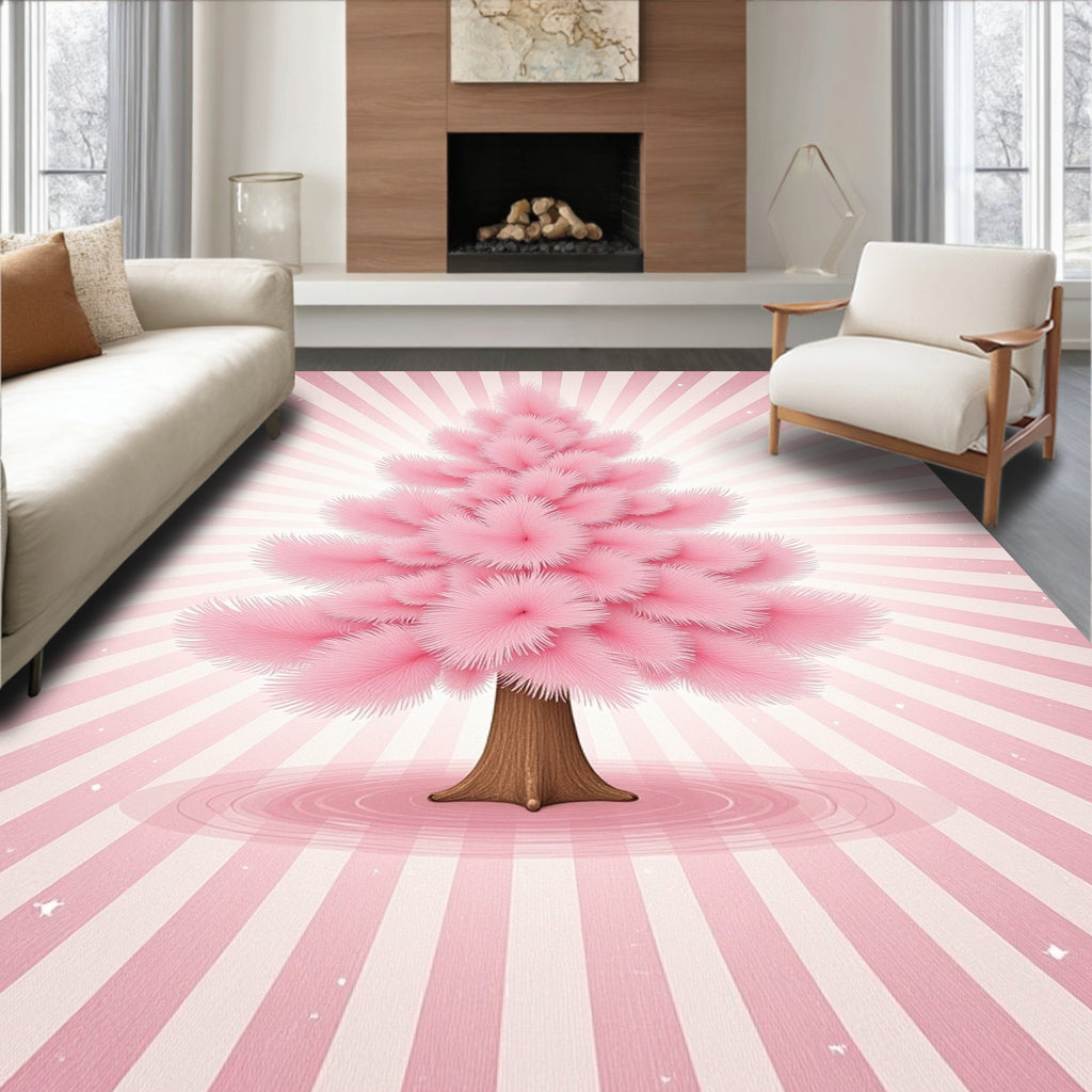 Pink Fluffy Tree Stripes Rug