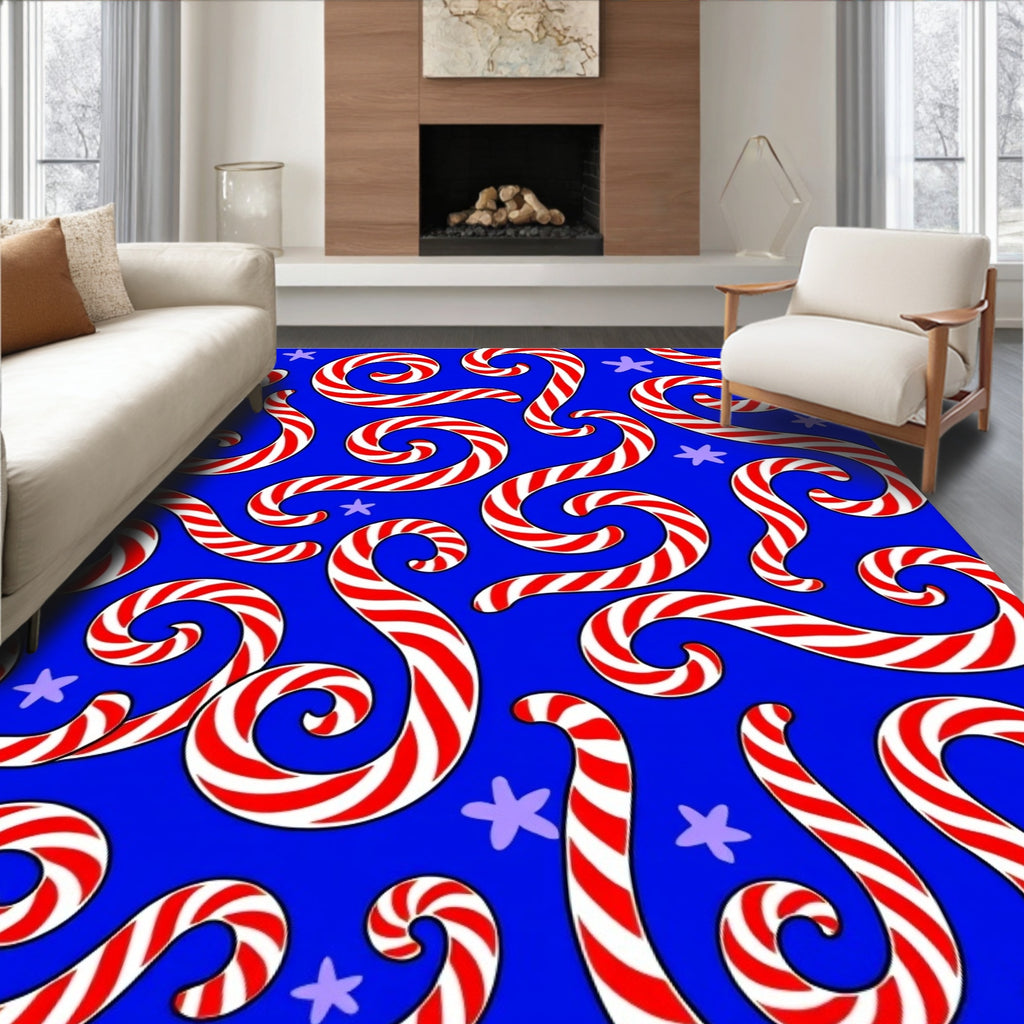 Crimson Swirl Candy Cane Stars Rug