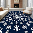 Midnight Blue White Snowflake Mandala Rug