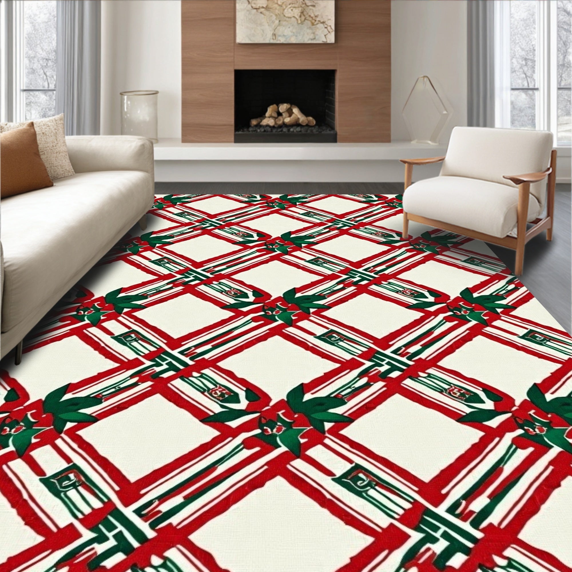 Crimson Green Plaid Lattice Rug