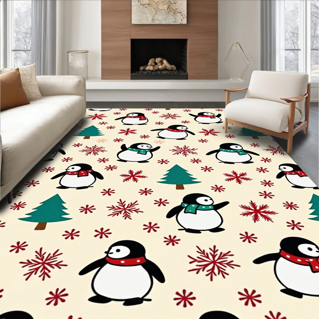 Adorable Penguin And Pinecone Whimsy Rug