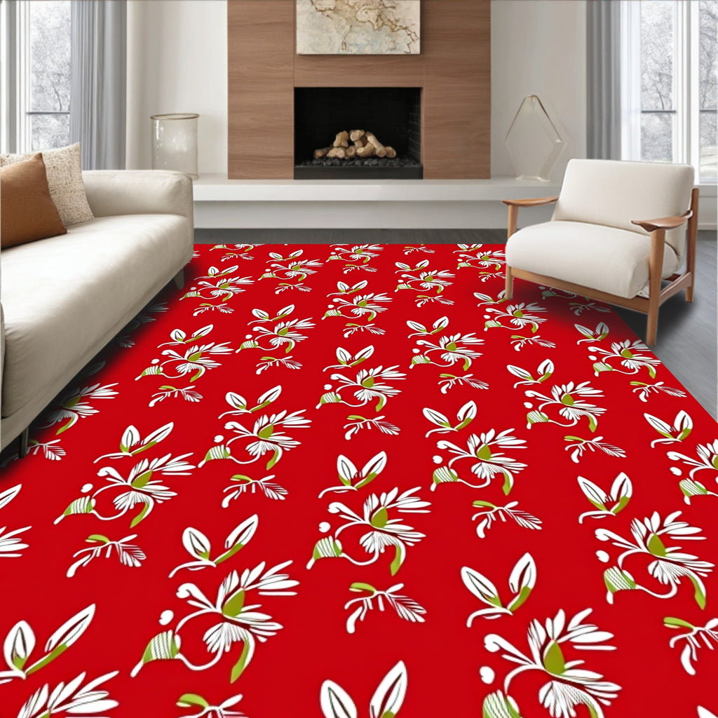 Crimson White Green Floral Sprig Rug