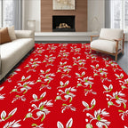 Crimson White Green Floral Sprig Rug