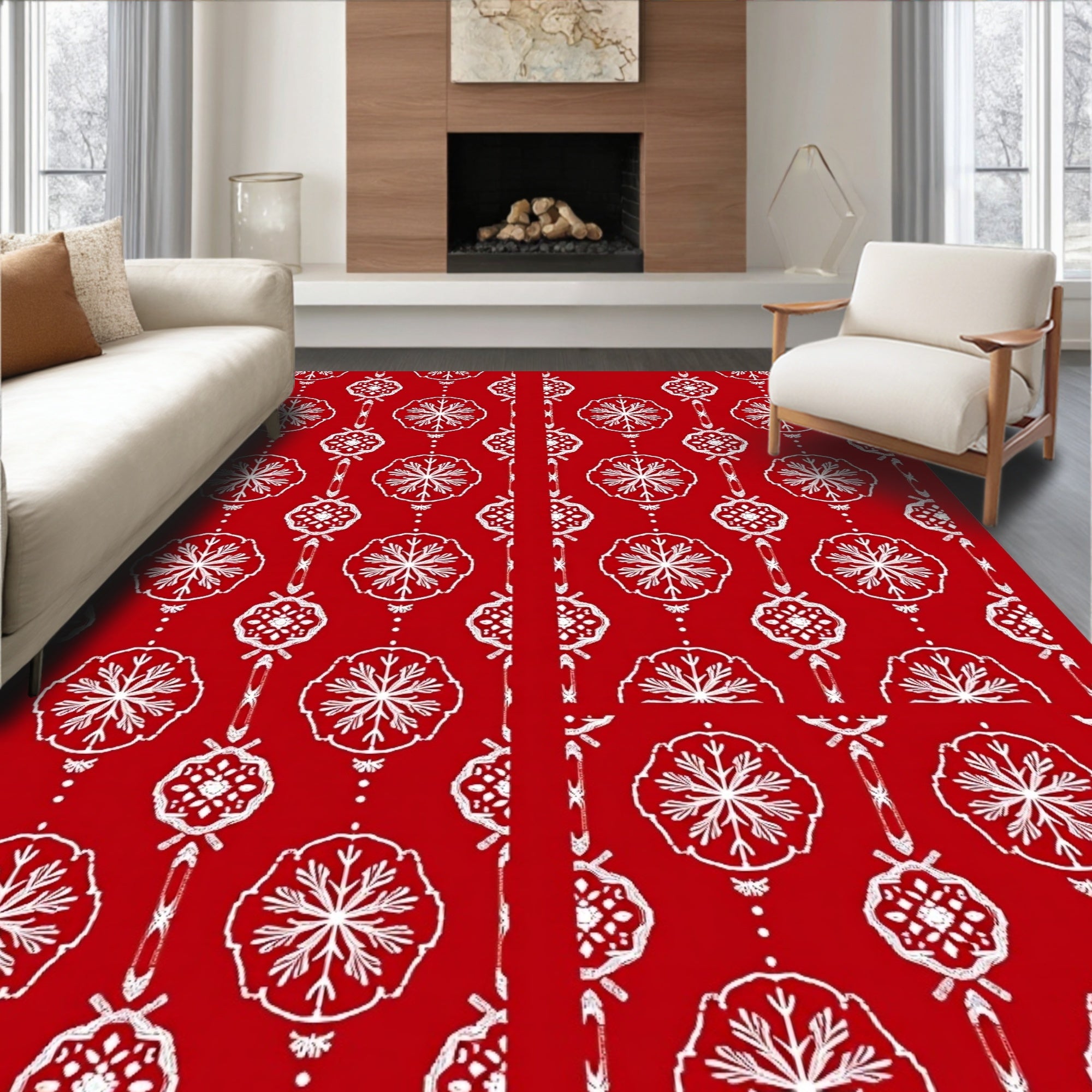Crimson White Floral Medallions Rug