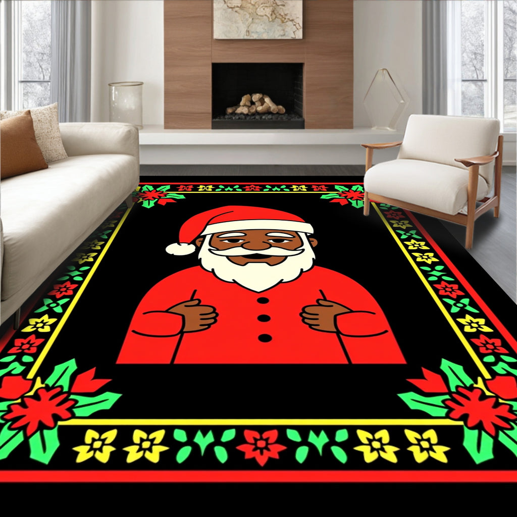 Joyful Santa Claus Festive Border Red Rug