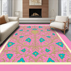 Pink Teal Golden Scroll Medallion Rug