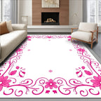 Bright Pink Floral Scroll Border Rug