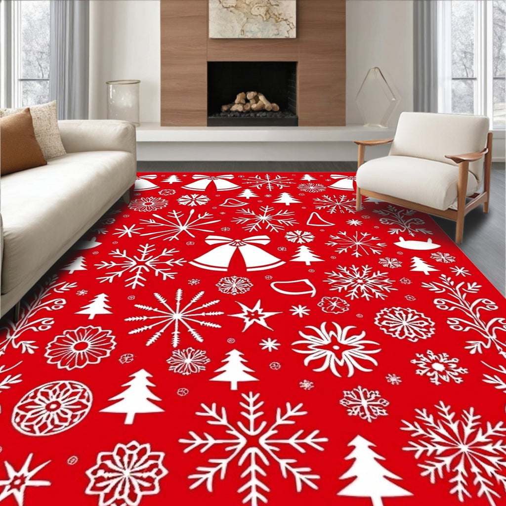 Festive Red White Holiday Icon Mix Rug