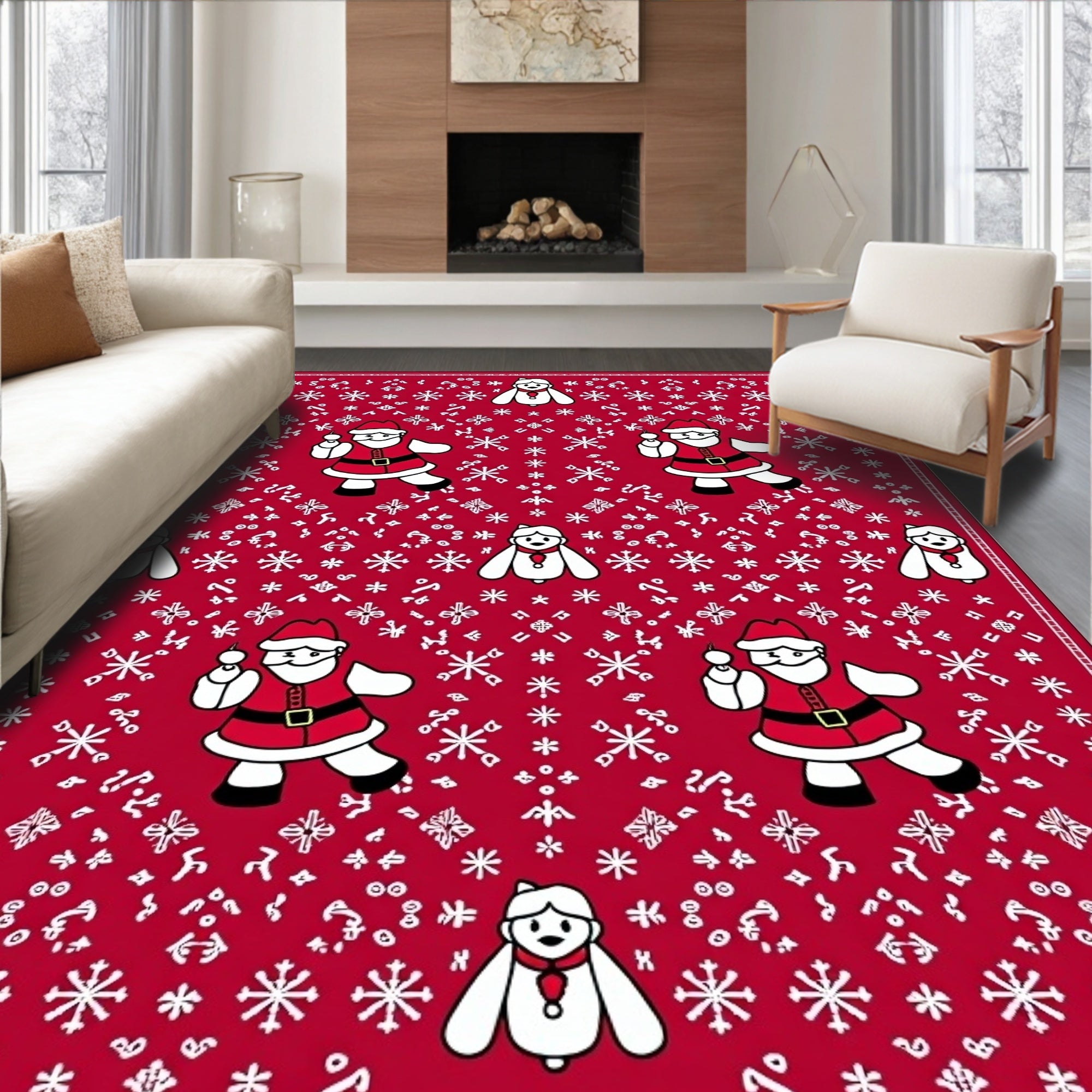 Festive Red Santa Snowflake Charm Rug