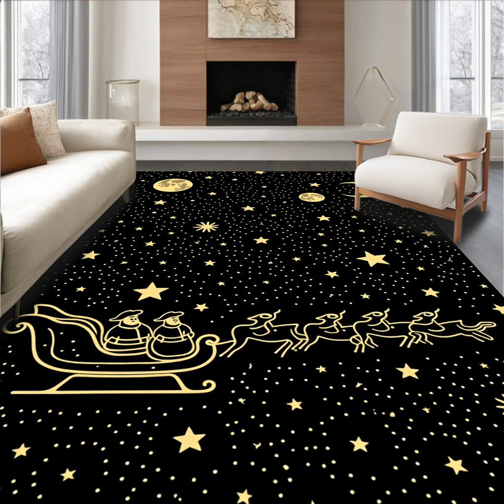 Golden Starry Night Sleigh Ride Rug