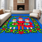 Christmas Elves Holly Wreath Border Rug