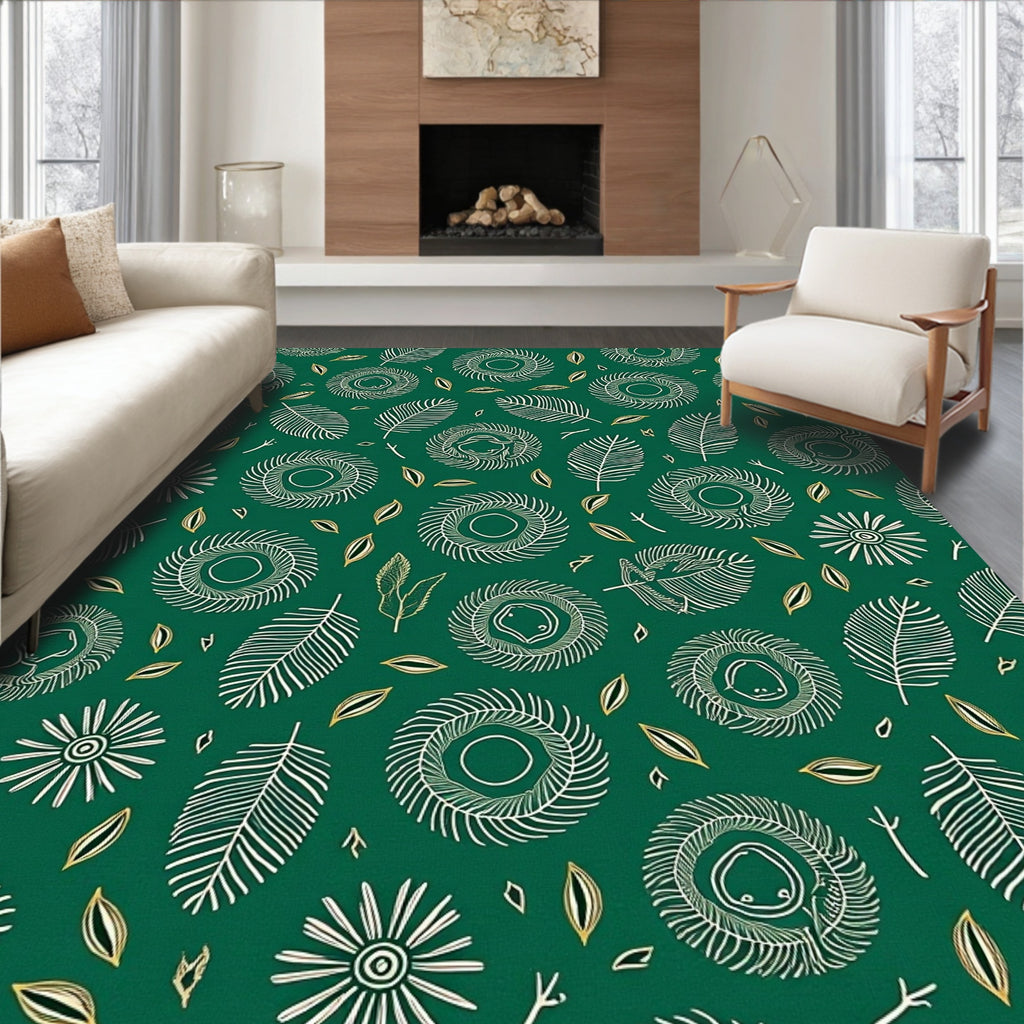 Emerald Green Feather Nests Floral Rug