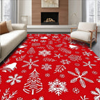 Festive Red White Winter Snowflakes Trees Rug