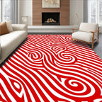 Curving Red White Stripe Swirl Abstract Rug