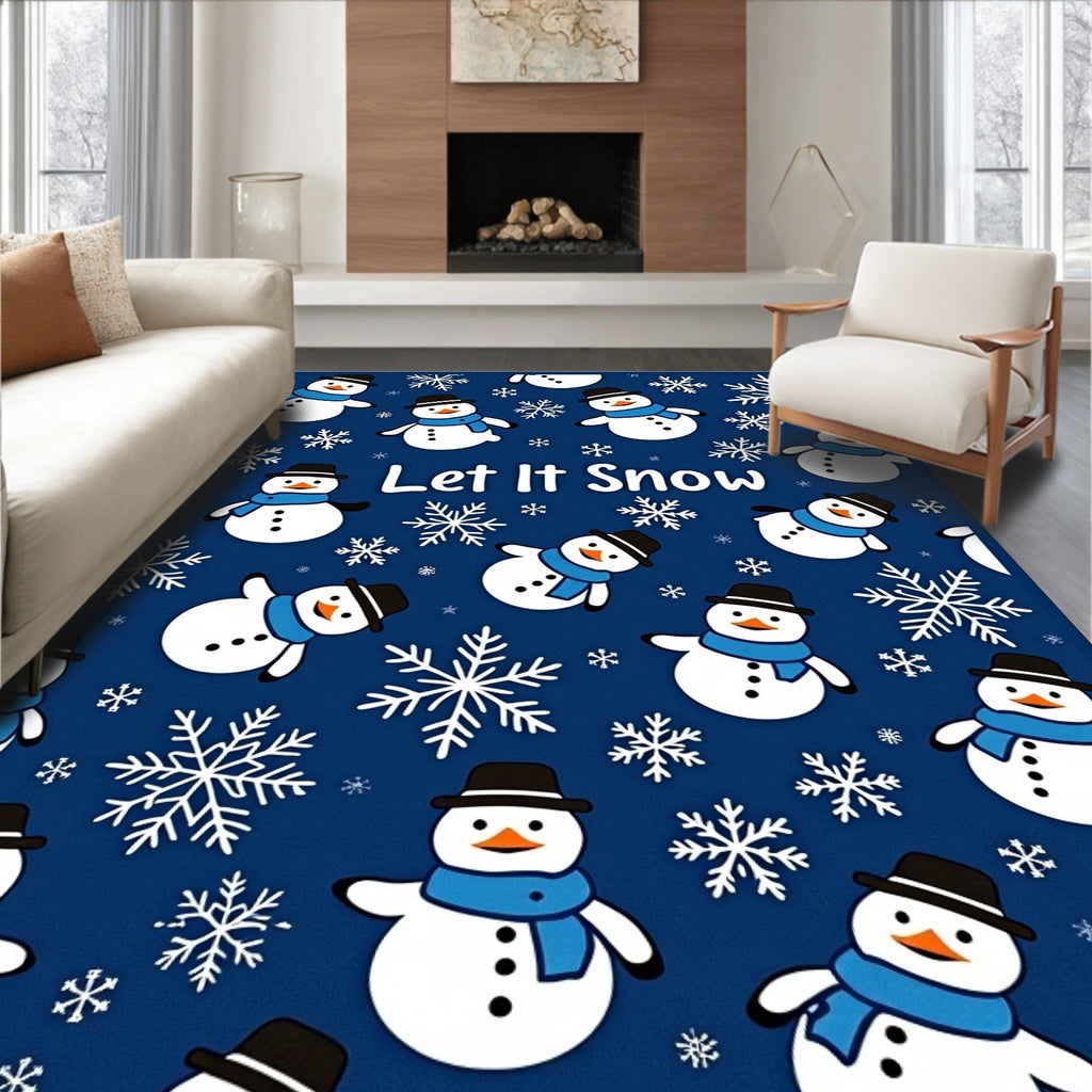 Charming Snowman Snowflake Winter Scene Rug
