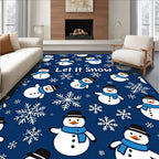 Charming Snowman Snowflake Winter Scene Rug