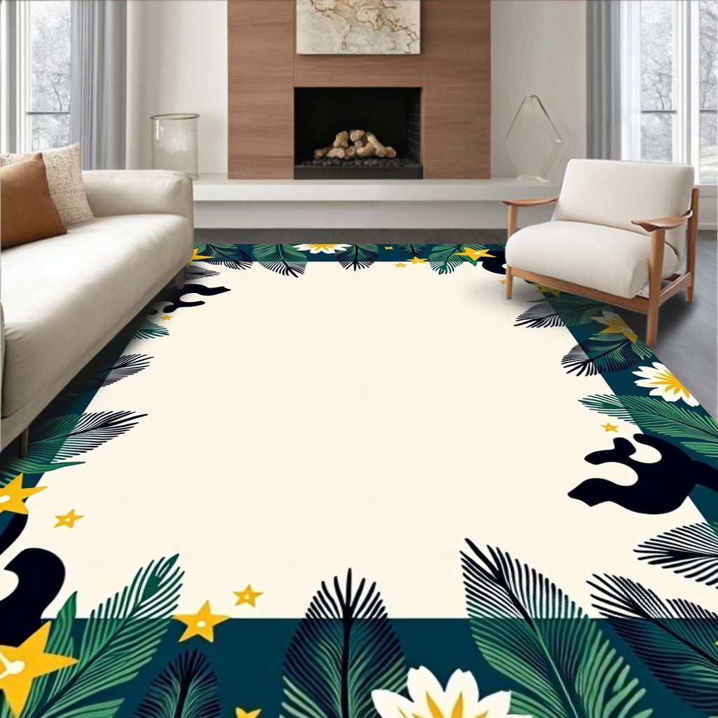 Dark Teal Jungle Star Bloom Rug