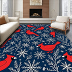 Crimson Cardinals Snowflakes Winter Scene Rug