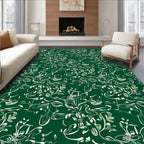 Emerald Green Whimsical Floral Swirl Rug