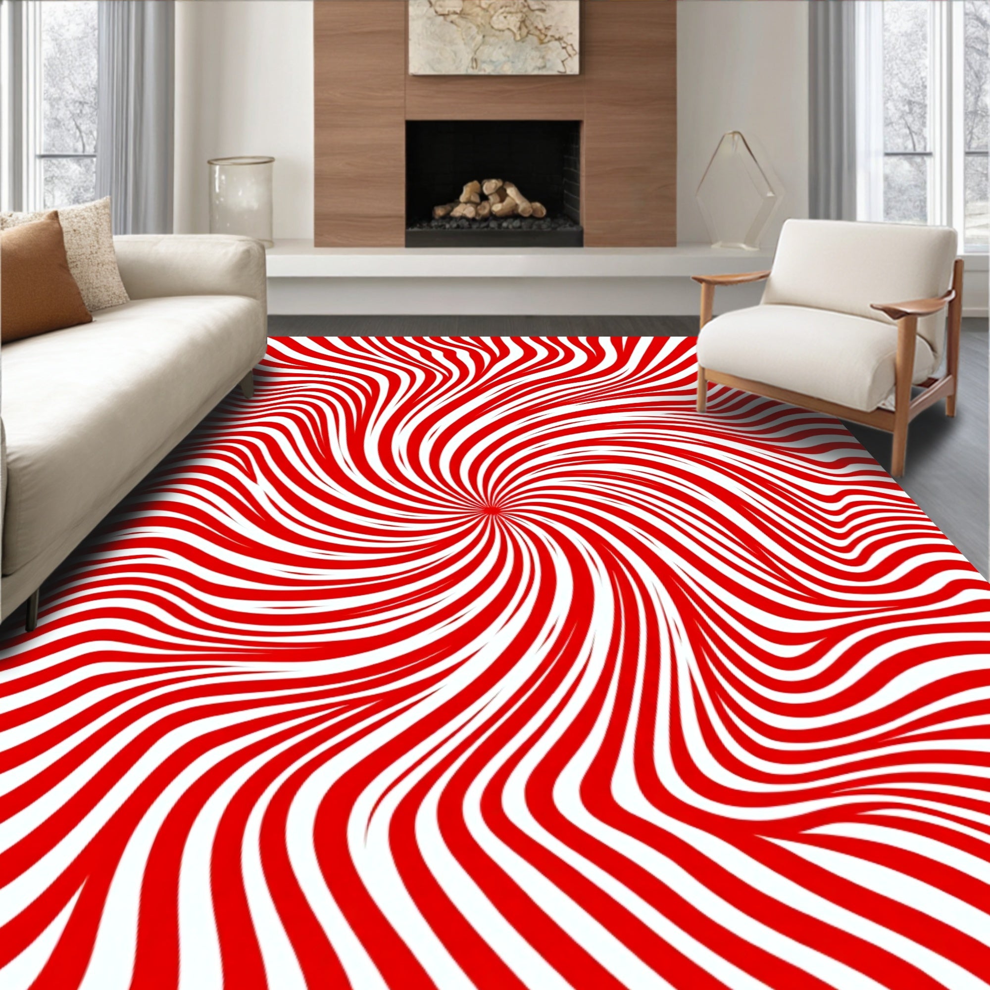 Crimson Swirl Ribbed Aura Rug