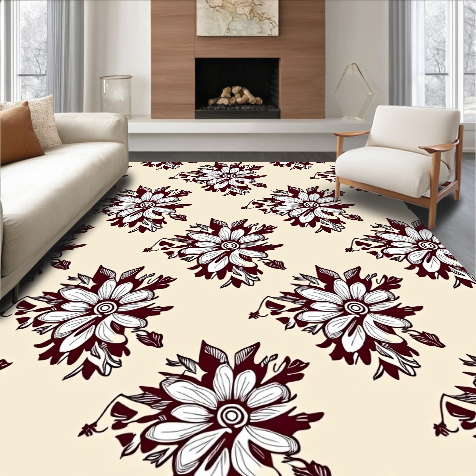 Vintage Crimson Floral Arrangement Rug