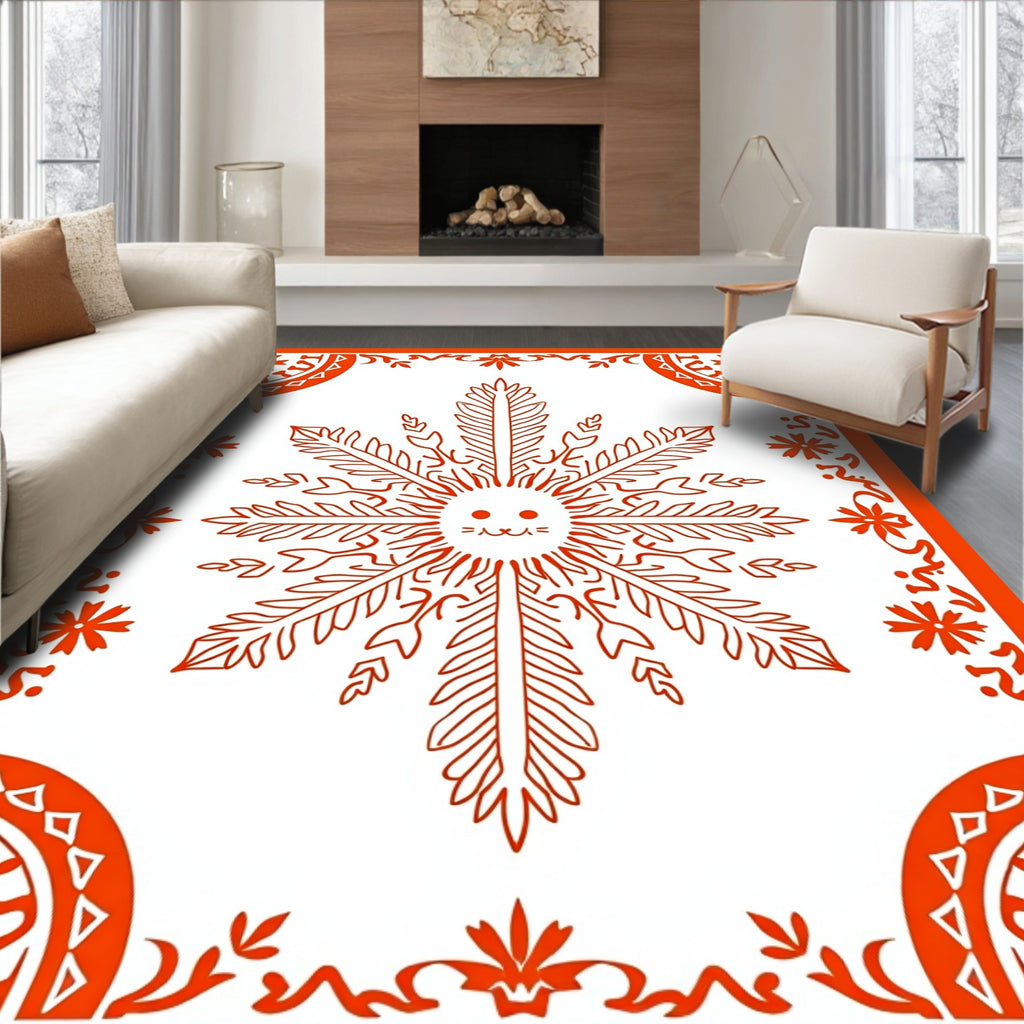 Whimsical Orange Sunburst Mandala Rug