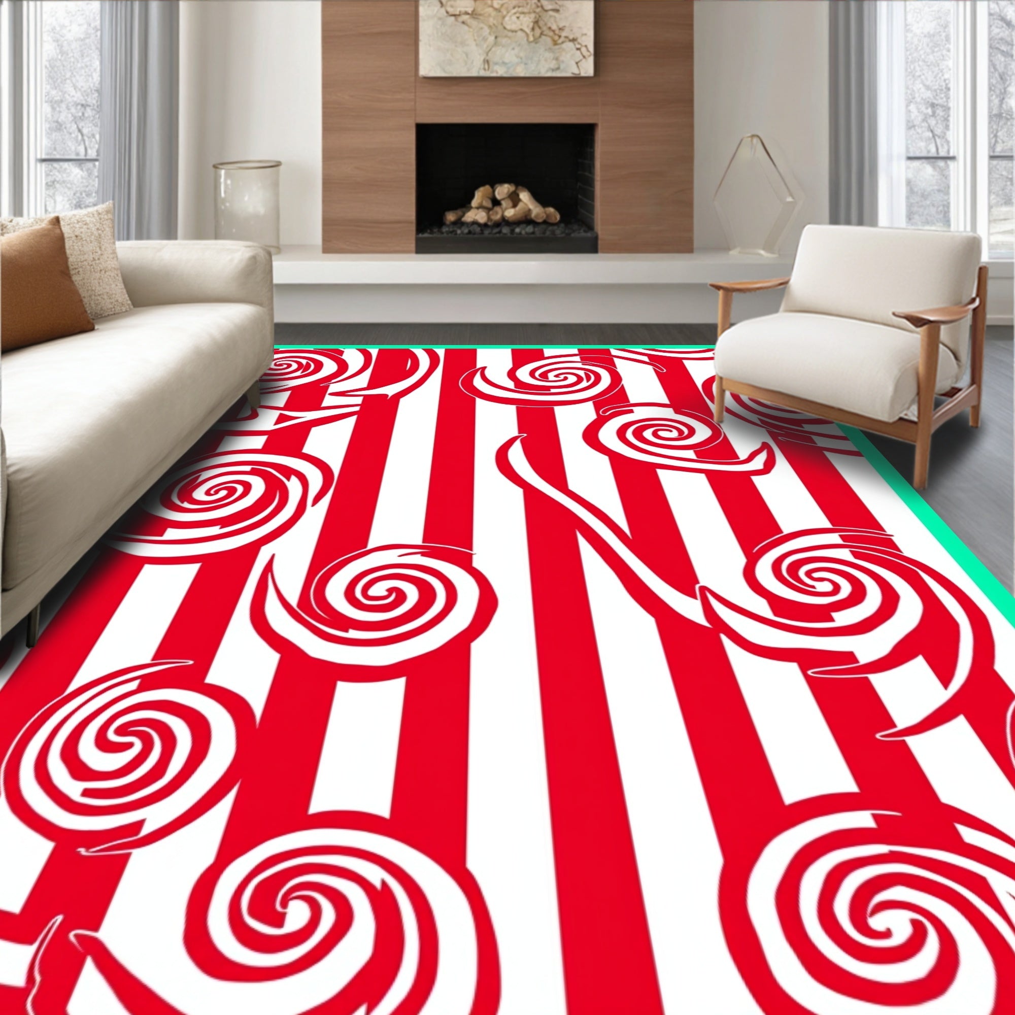 Whimsical Red Spiral Stripe Rug