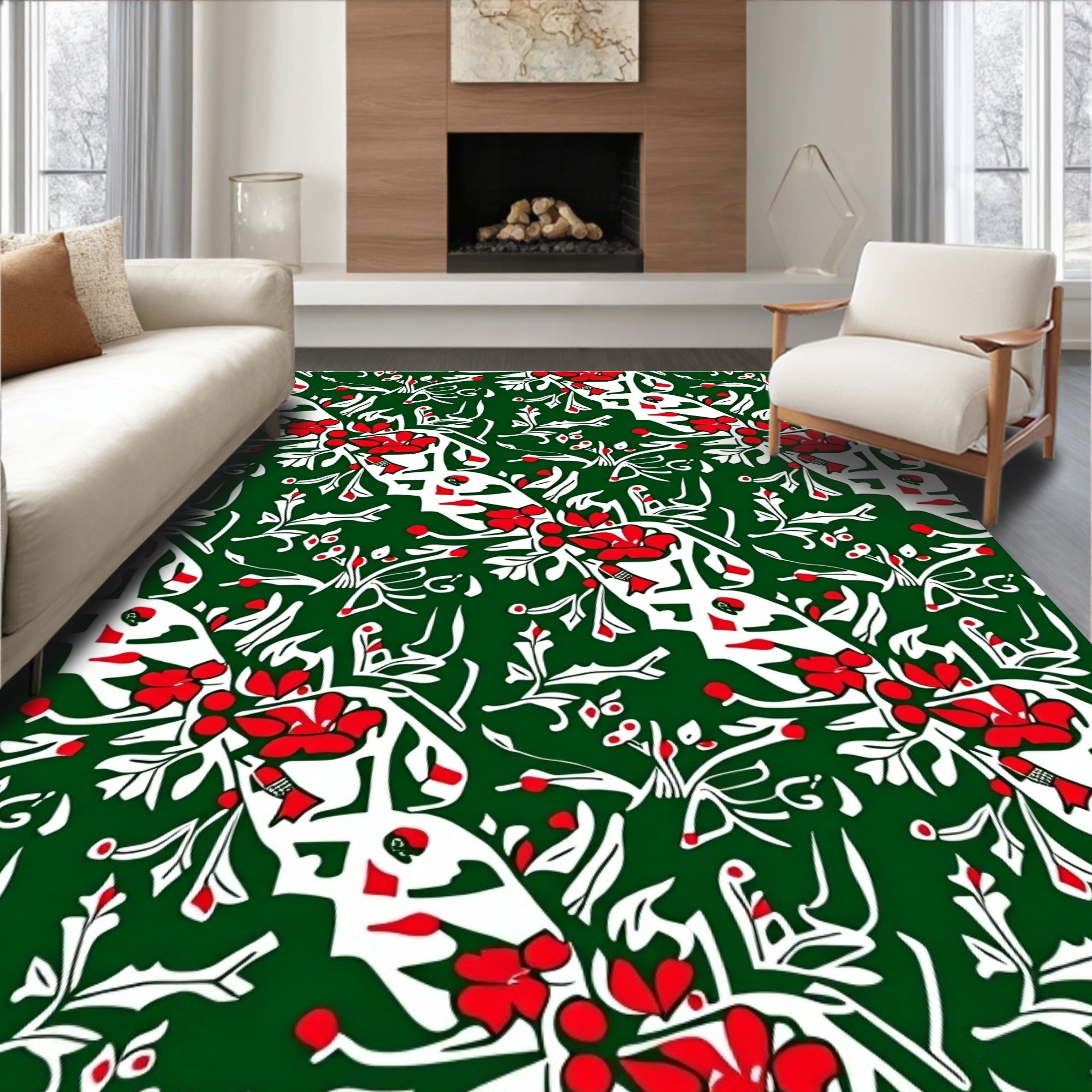 Traditional Red Floral Vine Garland Rug