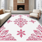 Crimson Floral Medallion Snowflake Arrangement Rug