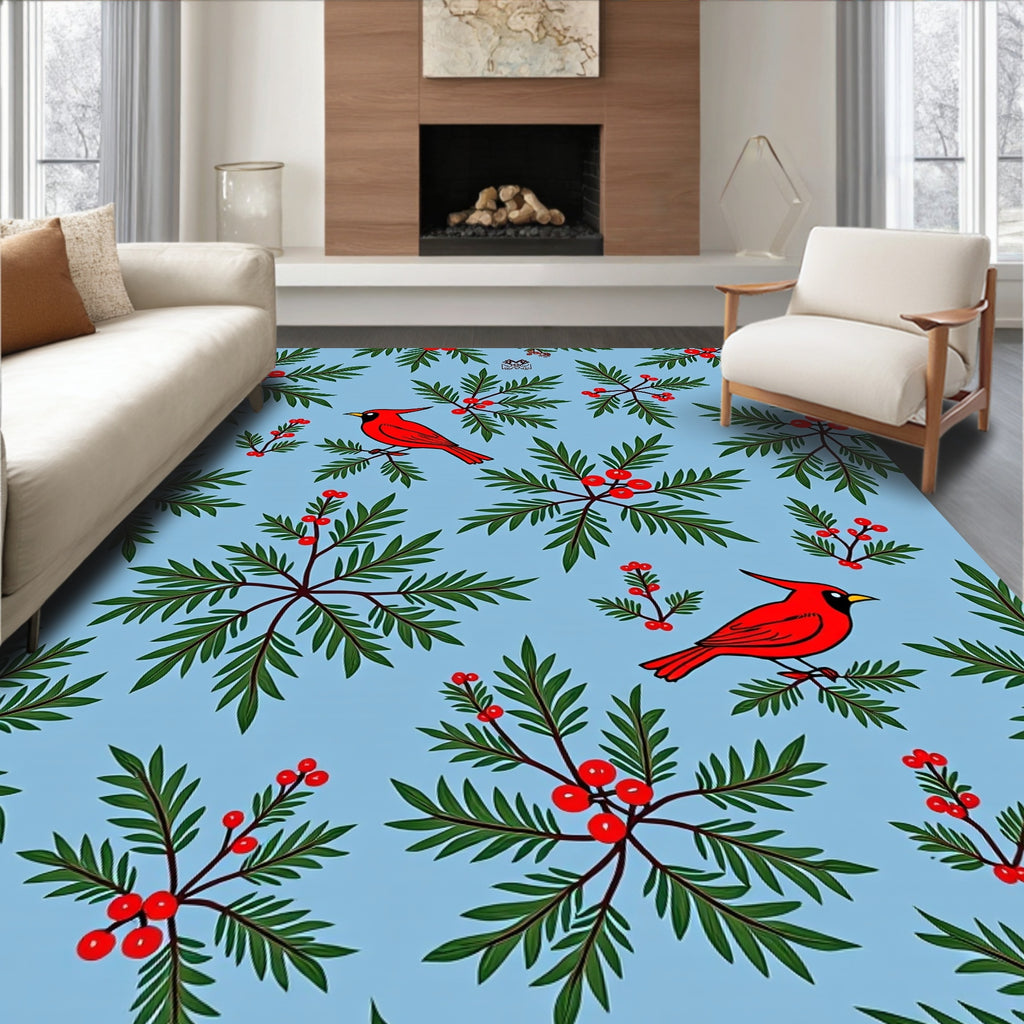 Crimson Cardinal Winterberry Branch Rug