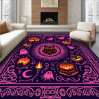 Spooky Owl Jack-o-Lantern Pink Ghost Medallion Rug