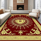 Crimson Gold Heart Burst Emblem Rug
