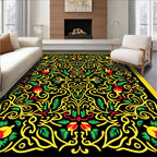 Vibrant Yellow Red Floral Swirl Rug