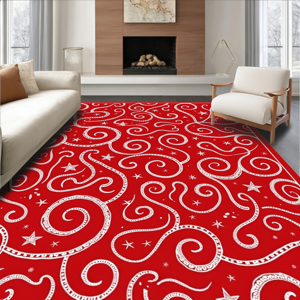Crimson Swirl Starburst Contemporary Rug