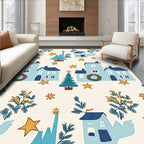 Winter Town Stars Trees Wreath Rug