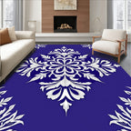 Deep Blue White Floral Medallion Rug