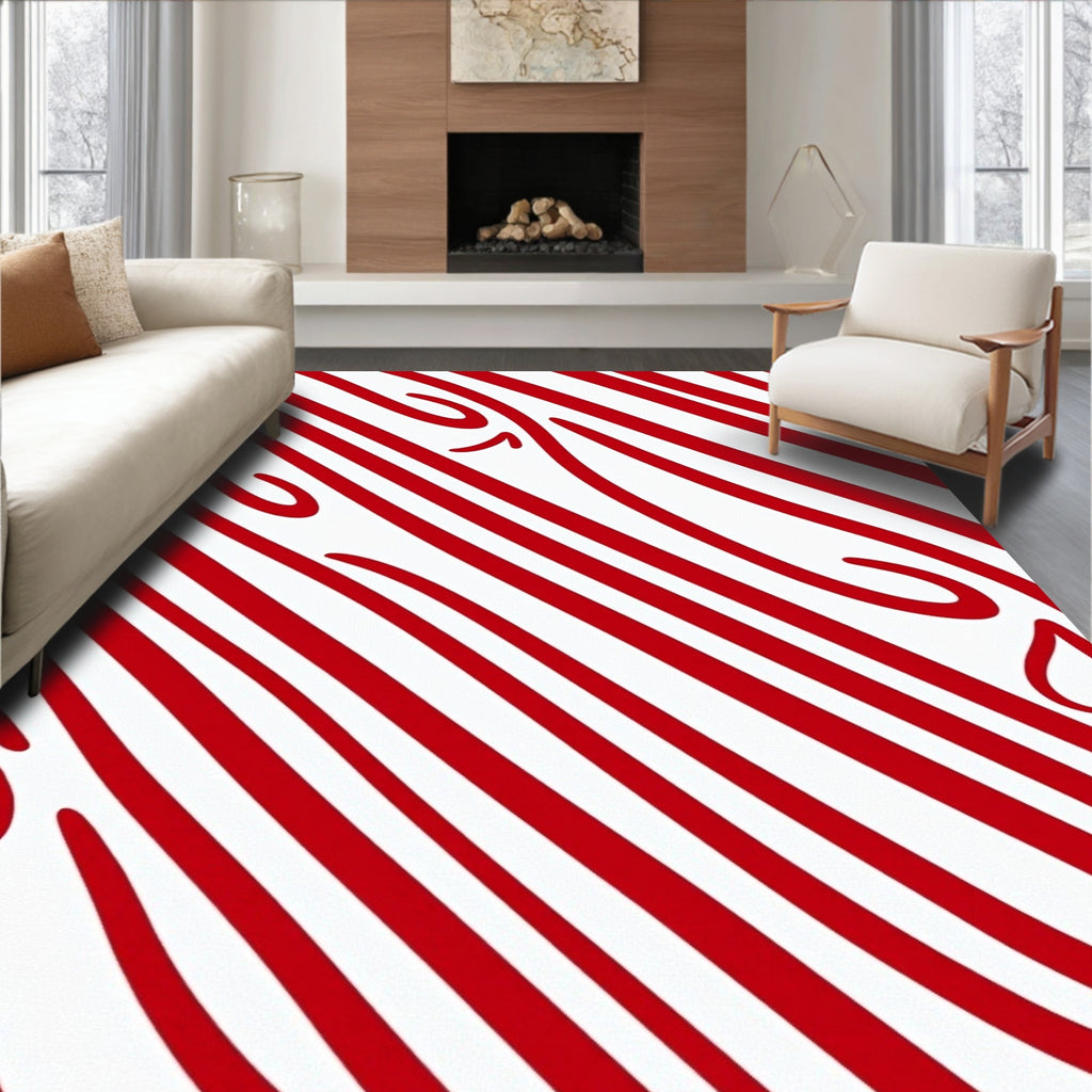 Bold Red Curved Stripes Rug