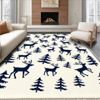 Navy Deer Forest Scene Rug