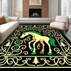 Yellow Horse With Green Mane Border Rug