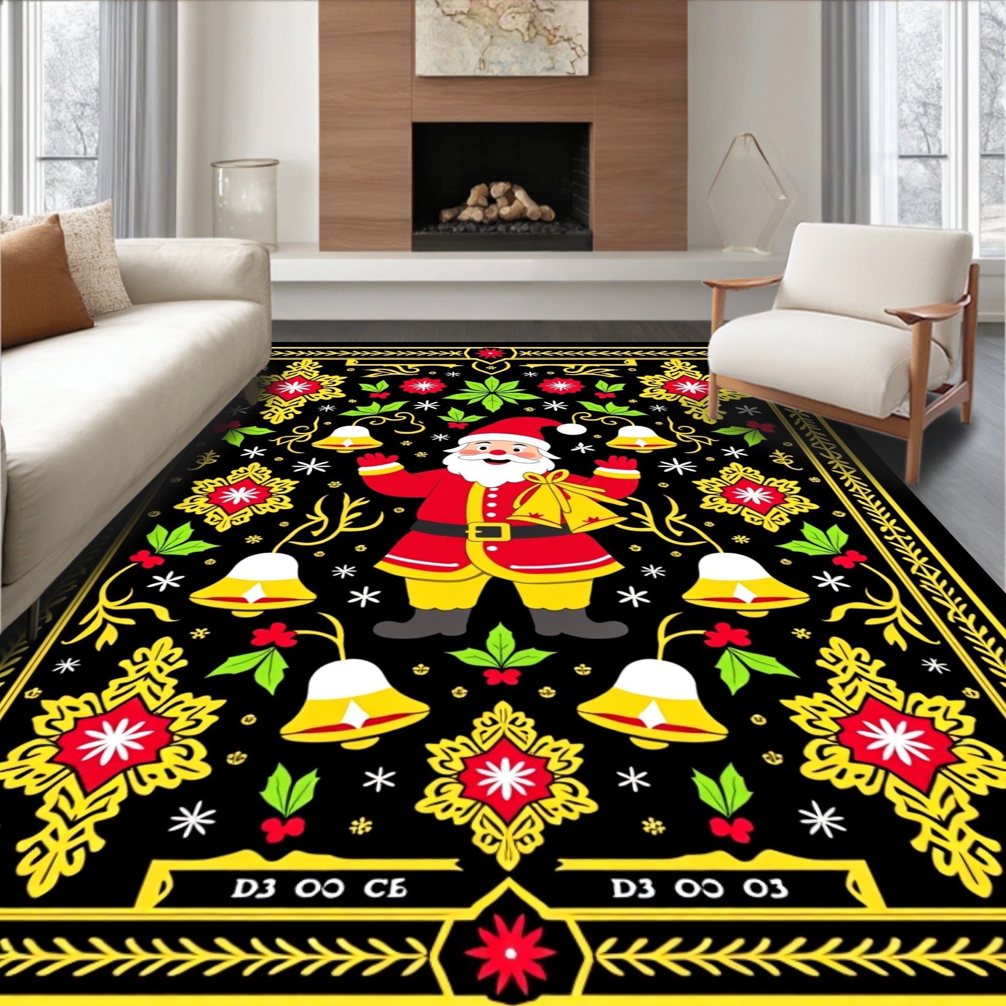 Red Yellow Black Santa Claus Bells Rug