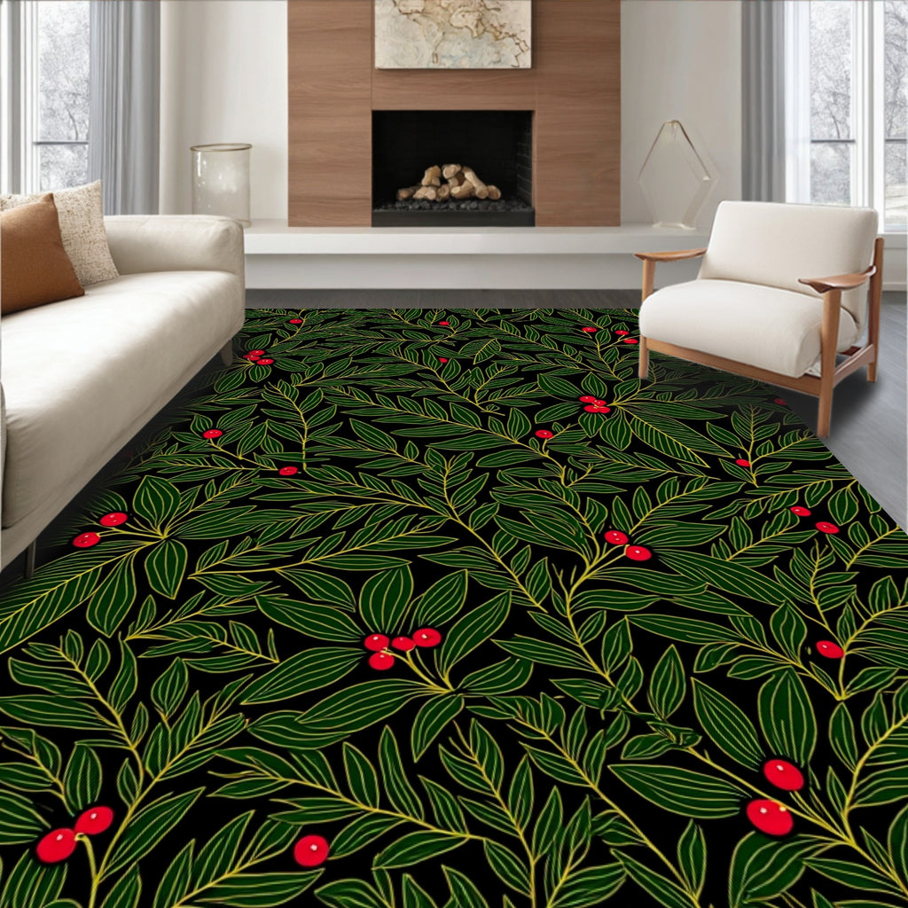 Emerald Green Holly Berry Botanical Rug